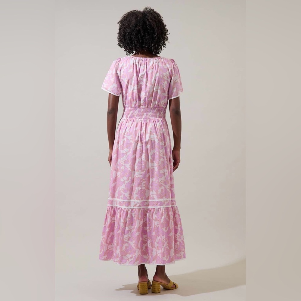 NWT Daney  Floral Ordy Pink and Cream Smocked Midi  Dress size 1X 🌺🌸🌹SLBG - Picture 2 of 8